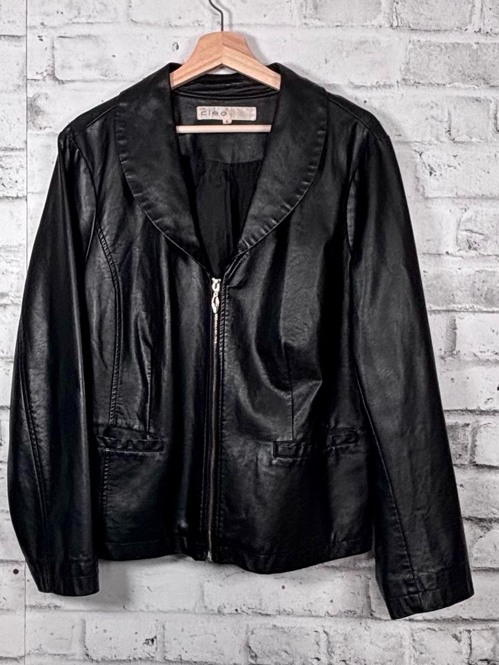 Cleo Black Faux Leather Zip Front Jacket XL Minimalist Career Chic